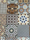 Distinctive and colorful patterns of floor tiles of stores in Thailand.