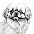 Distinctive Line Drawing Of A Pekingese Dog On A White Background