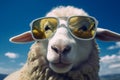 Distinctive Sheep colorful glasses smiling. Generate AI