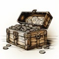 Vintage Coin Chest Clip Art - Unique Collectible Storage