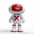 Distinctive White Robot With Red Crossed Out Cross - 3d Render Cartoon