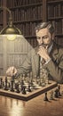 A distinguished gentleman is deeply focused on a chessboard, strategizing his next Royalty Free Stock Photo