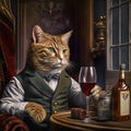 Distinguished ore gentleman cat drinks Scotch whiskey Royalty Free Stock Photo