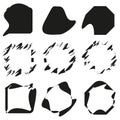 Distorted abstract shapes. Black irregular forms. Geometric frame icons. Grunge outline symbols.