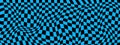 Distorted blue and black chessboard background. Twisted optical illusion. Psychedelic pattern with warped squares
