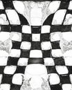 Distorted checkerboard. Abstract B&W illustration