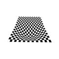 Distorted checkered plane in perspective. Warped tile floor. Curvatured checkerboard texture. Convex board with squared