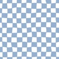 Distorted checkered seamless pattern. Hand-drawn blue check. Trendy 70s style.