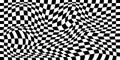 Distorted chess board background. Checkered optical illusion. Psychedelic pattern with warped black and white squares