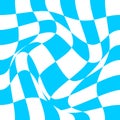 Distorted chessboard background. Checkered optical illusion. Dizzy psychedelic pattern with warped blue and white Royalty Free Stock Photo