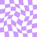 Distorted chessboard background in 2yk style. Visual chequered illusion. Dizzy psychedelic pattern with warped purple