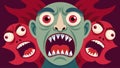 A distorted face with multiple eyes and mouths symbolizing the overwhelming and conflicting emotions of anxiety.. Vector