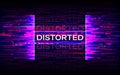 Distorted glitch banner. Dynamic distortion with purple elements. Futuristic poster. Future design template. Color wave
