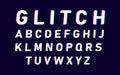Distorted glitch font typeface letters and numbers. Glitch font with distortion stereoscopic effect. Modern trendy style lettering Royalty Free Stock Photo