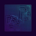 Distorted Grid Square Neon Pattern. Abstract Background of Retro 80s, 90s Style. Glitch Effect. Warp Futuristic Royalty Free Stock Photo