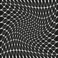 Distorted net pattern. Optical illusion vector. Black curved grid. Abstract warped shape. Royalty Free Stock Photo