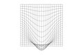 Distorted outline square grid. Warped mesh texture. Futuristic net with convex effect. Geometric deformation. Gravity
