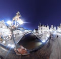 Distorted panorama of the Graslei, quay in the promenade next to river and St Michael`s Bridg Royalty Free Stock Photo