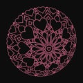 Distorted pink mandala with hearts on black Royalty Free Stock Photo