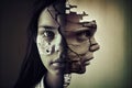 distorted reality of person with schizophrenia, showing their internal struggle