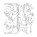 Distorted square grid. Warped mesh texture. Net with curvatured effect. Chequered pattern deformation. Bented lattice Royalty Free Stock Photo