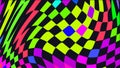 Distorted twisted checkered background. Trippy strip psychedelic pattern.