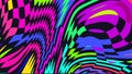 Distorted twisted checkered background. Trippy strip psychedelic pattern.