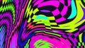 Distorted twisted checkered background. Trippy strip psychedelic pattern.