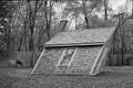 The distorted wood sculpture Huff and Puff strains reality for the visitor