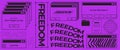 distorted y2k 90s funky groovy design control technology digital error bug effect with text freedom and peace purple