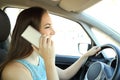 Distracted driver calling on phone driving a car