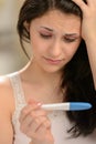 Distraught girl waiting for pregnancy test result Royalty Free Stock Photo