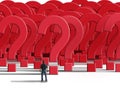 Distraught man standing in front of a wall of question marks Royalty Free Stock Photo