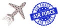 Distress Air Force Round Seal Stamp and Recursive Jet Liner Icon Collage Royalty Free Stock Photo