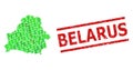 Distress Belarus Stamp and Green People and Dollar Mosaic Map of Belarus