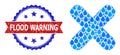 Distress Bicolor Flood Warning Stamp Seal and Mosaic Terminate of Blue Liquid Drops