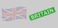 Distress Britain Badge and Polygonal Mesh Waving Great Britain Flag