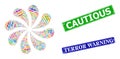 Distress Cautious Badges and Electrical Bolt Icon Multi Colored Centrifugal Bang