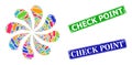 Distress Check Point Stamps and Down Direction Icon Multi Colored Twirl Flower Cluster