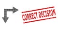 Distress Correct Decision Seal and Halftone Dotted Bifurcation Arrow Right Down