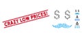 Distress Crazy Low Prices! Line Seal and Collage Millionaire Mustache Icon Royalty Free Stock Photo