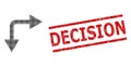 Distress Decision Seal Stamp and Halftone Dotted Bifurcation Arrow Right Down