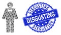 Distress Disgusting Round Stamp and Recursion Sad Man Icon Composition Royalty Free Stock Photo