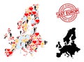 Distress East Europe Stamp and Frost Population Inoculation Mosaic Map of Euro Union