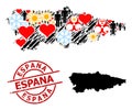 Distress Espana Stamp Seal and Frost Customers Covid-2019 Treatment Collage Map of Asturias Province
