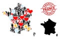 Distress France Stamp Seal and Heart Men Virus Therapy Mosaic Map of France