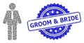 Distress Groom and Bride Seal Stamp and Fractal Groom Icon Mosaic