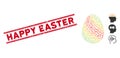 Distress Happy Easter Line Stamp and Collage Abstract Egg with Diagonal Stripes Icon