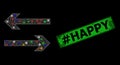 Distress hashtag Happy Seal with Net Exchange Arrows Glare Icon with Colorful Light Spots