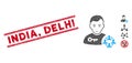 Distress India, Delhi Line Seal with Mosaic Social Engineer Icon